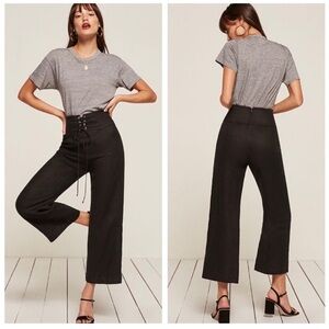 Reformation Black High-Waist Wide-Leg Lace-Up Pants